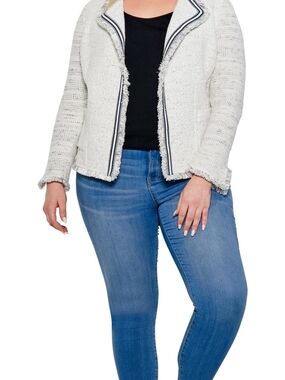 NIC+ZOE Ribbon Trim Open Front Tweed Jacket (Plus) Size 2X